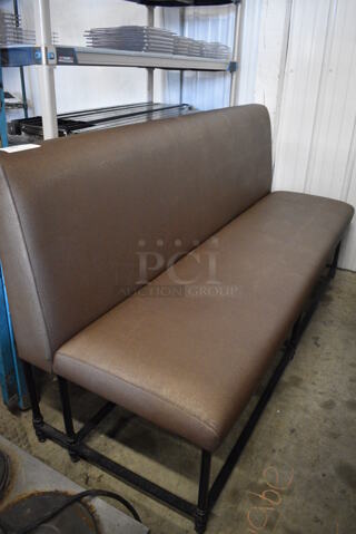 Brown Bench w/ Back Rest on Black Metal Frame. 72x26x39
