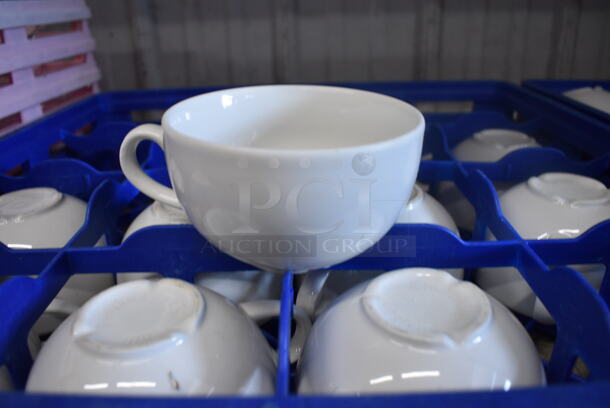 9 White Ceramic Mugs in Dish Caddy. 5.5x4.5x2.5. 9 Times Your Bid!