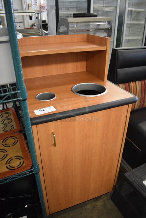 Wood Pattern Trash Can Shell w/ Tray Return, Trash Deposit Holes, Trash Can and Door. 25.5x25.5x48. - Image 4 of 5