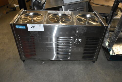 BRAND NEW SCRATCH AND DENT! Crathco D35-3 Stainless Steel Classic Bubbler Series Triple 5 Gallon Bowl Stainless Steel Refrigerated Beverage Dispenser Base. No Hoppers. 115 Volts, 1 Phase. Tested and Working!