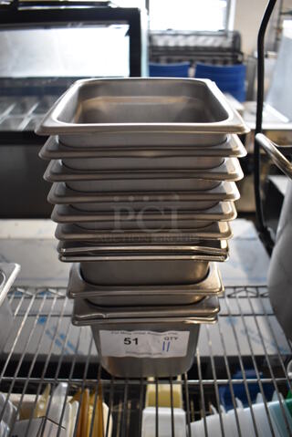 11 Stainless Steel 1/6 Size Drop In Bins. 1/6x6. 11 Times Your Bid!