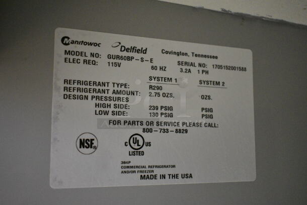 2017 Delfield GUR60BP-S-E Stainless Steel Commercial 2 Door Work Top Cooler on Commercial Casters. 115 volts, 1 Phase. Tested and Working! - Image 6 of 6