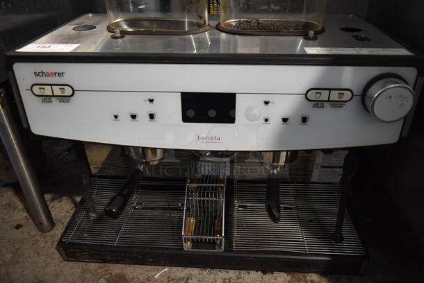2018 Schaerer Barista Stainless Steel Commercial Countertop 2 Group Espresso Machine w/ 2 Portafilters, 2 Steam Wands and 2 Hoppers. 208/240 Volts, 1 Phase.
 - Image 3 of 6