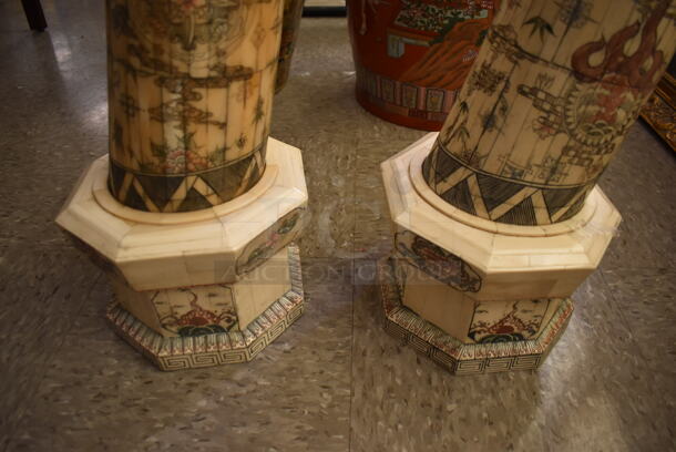 2 Carved Bone Elephant Tusk Shaped Statues. 2 Times Your Bid! - Image 4 of 10