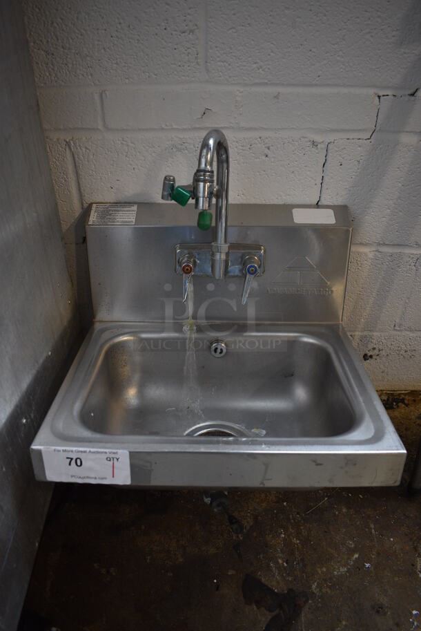 Advance Tabco Stainless Steel Commercial Single Bay Wall Mount Sink w/ Faucet and Handles. 17x15.5x20