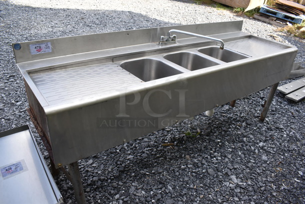 Stainless Steel Commercial 3 Bay Sink w/ Dual Drain Boards, Faucet and Handles. 72x21x29. Bays 10x13.5x8. Drain Boards 15x18x1 - Image 2 of 5