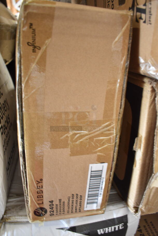 PALLET LOT of 35 BRAND NEW Boxes Including 128HD32COMBO ChoiceHD 32 oz. Microwavable Translucent Plastic Deli Container and Lid Combo Pack - 240/Case, 500L1020B Choice Black Hot Paper Cup Travel Lid for 10-24 oz. Standard Cups and 8 oz. Squat Cups, 999GDFRK25C Visions 7 1/4" Classic Heavy Weight Gold Plastic Fork - 25/Pack, 999GDKNF25C Visions 7 3/4" Classic Heavy Weight Gold Plastic Knife - 25/Pack, 999GDSPN25C Visions 6 3/4" Classic Heavy Weight Gold Plastic Spoon - 25/Pack, 500CC20 Choice Clear PET Customizable Plastic Cold Cup - 20 oz. - 600/Case, 130WHFKSX500 Choice White Extra Heavy Weight Wrapped Plastic Cutlery Pack - 500/Case, 347SLWG8 Visions 8 oz. Heavy Weight Clear Plastic Stemless Wine Glass - 64/Case, Libbey 92404 Infinium 12 oz. Tritan&#8482; Plastic Stackable Double Rocks / Old Fashioned Glass - 12/Case, 130HCUTTWR Berk 6 3/4" Individually Wrapped White Heavy Weight Plastic Teaspoon - 1000/Case, 43208500 Choice Black Beverage Napkins, 2 Box 129MCR16B Choice 16 oz. Black 6 1/4" Round Microwavable Heavy Weight Container with Lid - 150/Case, 500CFT Lavex White C-Fold Standard Weight Towel - 2400/Case, 5014046XXH Lavex Pro 45 Gallon 3 Mil 40" x 46" Low Density Heavy-Duty Industrial Contractor Black Trash Bag / Can Liner - 50/Case. 35 Times Your Bid!  - Image 10 of 12