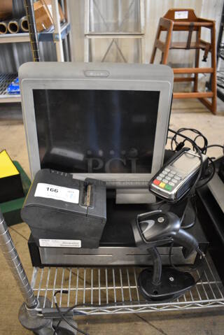 Par 15" POS System Monitor, Epson Model M244A Receipt Printer, Verifone Credit Card Reader, Barcode Scanner and Metal Cash Drawer