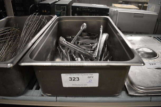 ALL ONE MONEY! Lot of Various Metal Tongs in Stainless Steel Bin! 13x21x6 - Image 4 of 4