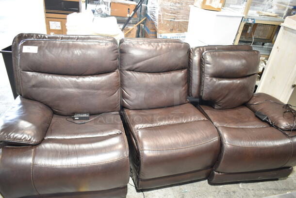 Brown Leather Style 3 Section Couch.  - Image 2 of 10