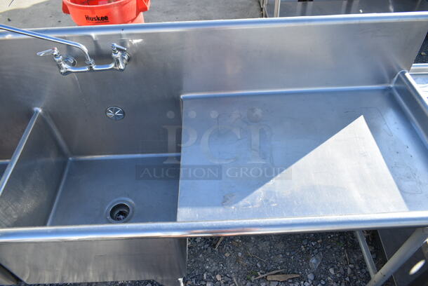 Stainless Steel Commercial 2 Bay Sink w/ Garbage Disposal, Dual Drain Boards, 2 Faucets and 2 Handles.  - Image 5 of 8
