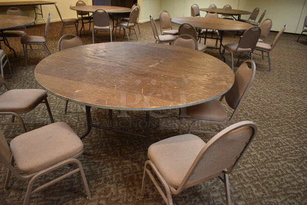 9 Wood Pattern Round Folding Tables. 9 Times Your Bid! BUYER MUST REMOVE. (ballroom #2) - Image 5 of 10