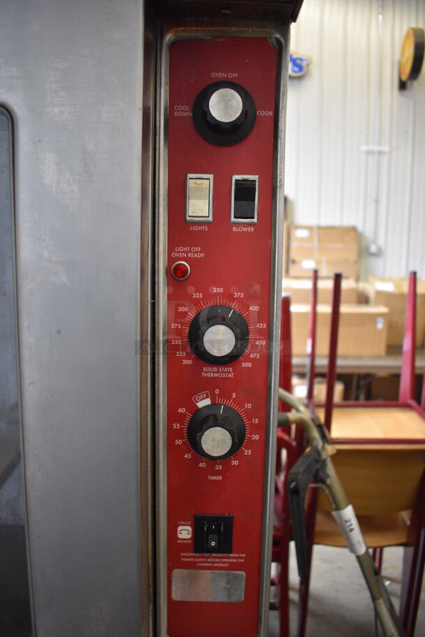 2 Blodgett Mark V Stainless Steel Commercial Electric Powered Full Size Convection Oven w/ View Through Doors, Metal Oven Racks and Thermostatic Controls. Appears To Be 208-240 Volts, 3 Phase. 2 Times Your Bid! - Image 4 of 8