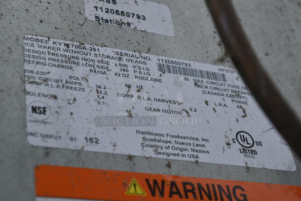 Manitowoc KYT-700A-261 Stainless Steel Commercial Ice Head on Manitowoc F1300 Stainless Steel Commercial Ice Bin. 208-230 Volts, 1 Phase. - Image 8 of 9