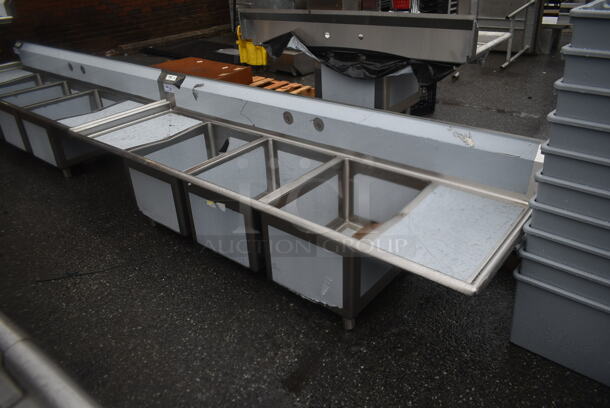 BRAND NEW SCRATCH AND DENT! Regency 600S31824218 Stainless Steel Commercial 3 Bay Sink w/ Dual Drain Boards. Bays 18x24. Drain Boards 16x25 - Image 1 of 4