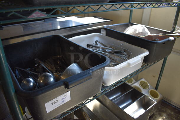 ALL ONE MONEY! Tier Lot of 3 Bus Bins of Various Utensils Including Ladles, Whisk and Strainer