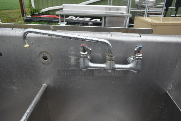 Stainless Steel Commercial 3 Bay Sink w/ Left Side Drain Board, Faucet and Handles. Bays 23x24 - Image 3 of 4