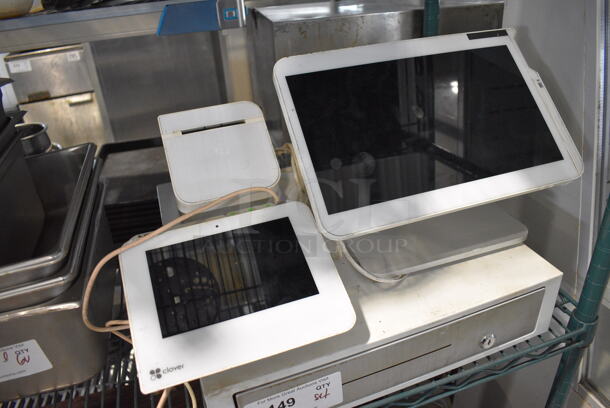 ALL ONE MONEY! Lot of Clover 13.5" POS Monitor, Clover Model C500 Screen, Clover Model P500 Receipt Printer and Metal Cash Drawer - Image 3 of 7