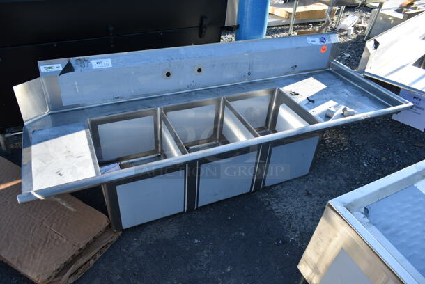 BRAND NEW SCRATCH AND DENT! Regency 600DDTS384RT Stainless Steel Commercial 3 Bay Right Side Dirty Side Dishwasher Table w/ Right Side Drain Board. No Legs. Bays 16x20. Drain Board 22.5x26.5