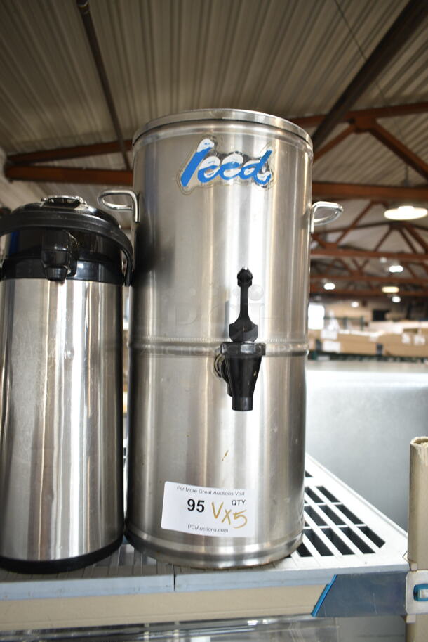 5 Various Metal Items Including Air Pot, Iced Tea Holder Dispenser, Bowl, Brew Basket and Strainer. 5 Times Your Bid!  - Image 2 of 7