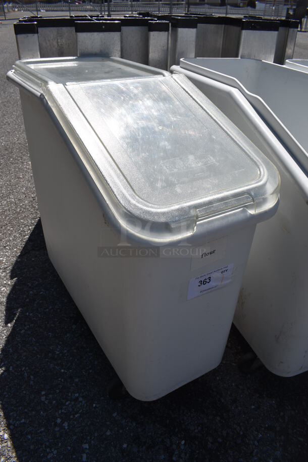 White Poly Ingredient Bin w/ Clear Lid on Commercial Casters. 13x30x28 - Image 2 of 3