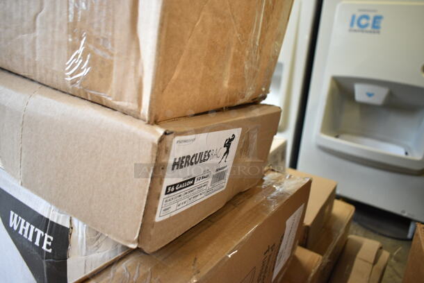 PALLET LOT of 20 BRAND NEW Boxes Including 50012W Choice 12 oz. White Poly Paper Hot Cup - 1000/Case, 394365L Noble Products Powder-Free Disposable Clear Vinyl Gloves for Foodservice - Large - 1000/Case, 795KFT44RNPE Choice 44 oz. Round Kraft PE-Lined Microwavable Take-Out Container 7 5/16" x 2 5/8" - 300/Case, 130HCUTFWR Visions Individually Wrapped White Heavy Weight Plastic Fork - 1000/Case, 2 Box 17622STPNLCL Choice 22 oz. Clear SAN Plastic Paneled Tumbler - 12/Pack, 5014455HVY Lavex Hercules 56 Gallon 2 Mil 44" x 55" Low Density Heavy-Duty BlackCan Liner / Trash Bag - 50/Case, 395TO961 EcoChoice 9" x 6" x 3" Compostable Sugarcane / Bagasse 1 Compartment Take-Out Container - 200/Case, 5012423M1 Lavex Li'l Herc 10 Gallon 1 Mil 24" x 23" Low Density Medium-Duty Black Can Liner / Trash Bag - 500/Case, Purell 5215-02 Healthy Soap. 20 Times Your Bid! - Image 5 of 12
