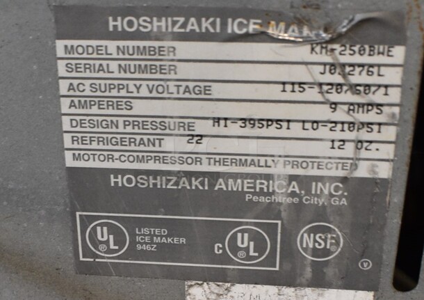 Hoshizaki Model KM-250BWE Metal Commercial Ice Machine Head on Bin. 115-120 Volts, 1 Phase. 25x30x39 - Image 5 of 5