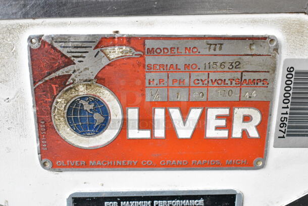 Oliver 777 Metal Commercial Floor Style Bread Loaf Slicer. 115 Volts, 1 Phase. Tested and Does Not Power On - Image 5 of 5