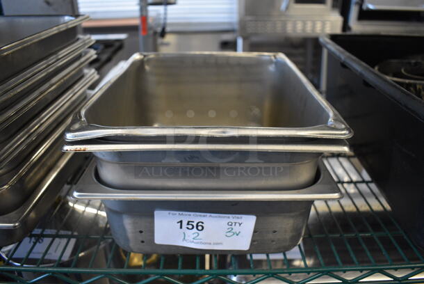 3 Stainless Steel 1/2 Size Drop In Bins. 1/2x4, 1/2x6. 3 Times Your Bid!