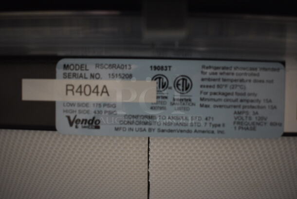 Vendo Model RSC6RA013 Metal Commercial Open Grab N Go Merchandiser w/ Metal Shelves. Does Not Come w/ Remote Compressor. 73.5x36x72 - Image 9 of 9