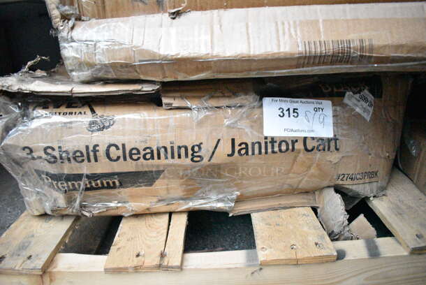 BRAND NEW SCRATCH AND DENT! Lavex 274JC3PRBK Janitorial 3 Shelf Black Cleaning / Janitor Cart. May Be Missing Pieces.  - Image 1 of 2
