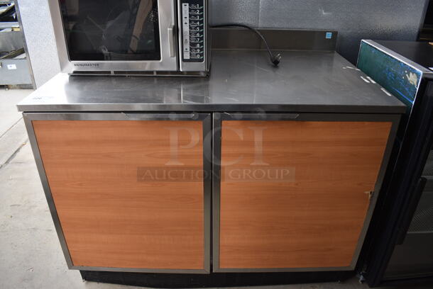 Duke Model RUF-48M Stainless Steel Commercial 2 Door Work Top Counter Cooler w/ Wood Pattern Doors. 120 Volts, 1 Phase. 48x30x40. Tested and Powers On But Temps at 47 Degrees