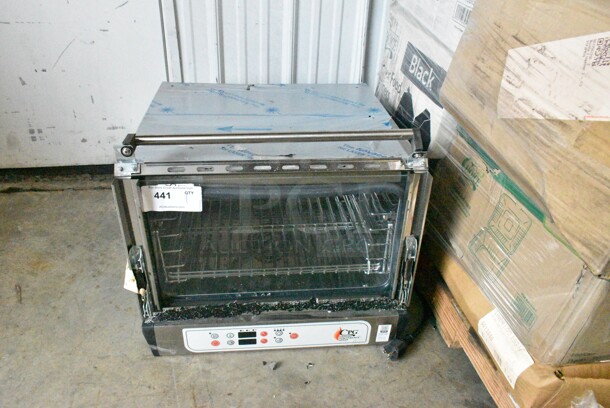 BRAND NEW SCRATCH AND DENT! Cooking Performance Group CPG 351COHD3A Stainless Steel Countertop Half Size Electric Powered Convection Oven. See Pictures for Broken Glass on Door. 110 Volts, 1 Phase. Tested and Working! - Image 1 of 10