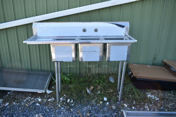 BRAND NEW SCRATCH AND DENT! Regency 600S3151515L Stainless Steel Commercial 3 Bay Sink w/ Left Side Drain Board. Bays 15x15. Drain Board 13.5x17 - Image 1 of 5