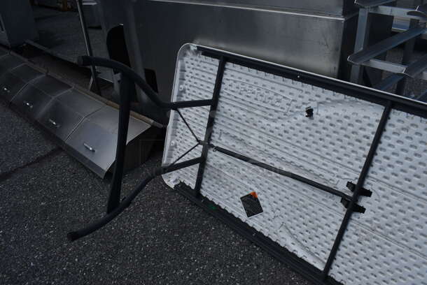 Poly Folding Table. One Leg Has Damage; See Pictures. 96x30x29 - Image 5 of 6