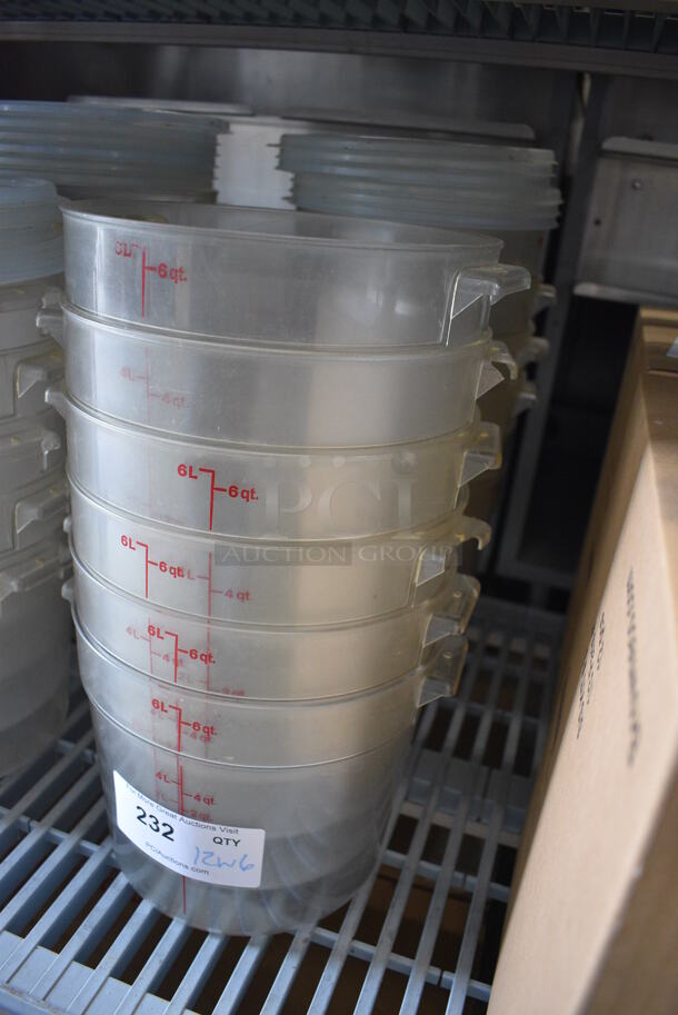 ALL ONE MONEY! Lot of 12 Clear Poly 6 Quart Bins and 6 Lids! 10x9x8 - Image 2 of 2