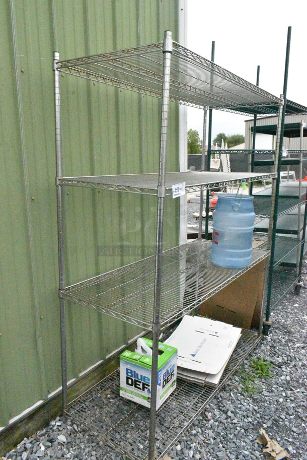 Chrome Finish 4 Tier Wire Shelving Unit w/ Contents including Ice Bucket. BUYER MUST DISMANTLE. PCI CANNOT DISMANTLE FOR SHIPPING. PLEASE CONSIDER FREIGHT CHARGES. - Image 4 of 7
