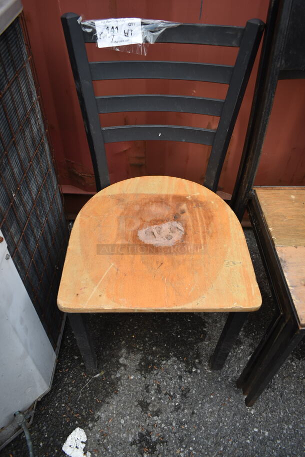 7 Black Dining Height Chairs w/ Wood Pattern Seat. 7 Times Your Bid! - Image 2 of 7