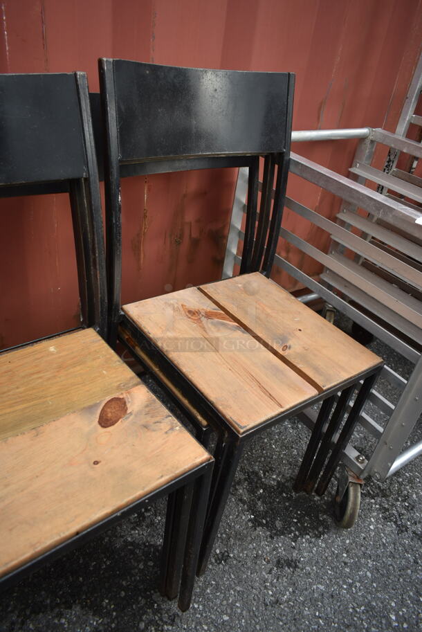 7 Black Dining Height Chairs w/ Wood Pattern Seat. 7 Times Your Bid! - Image 4 of 7