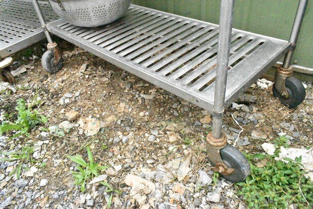 Metal 4 Tier Shelving Unit w/ Contents Including Colanders. BUYER MUST DISMANTLE. PCI CANNOT DISMANTLE FOR SHIPPING. PLEASE CONSIDER FREIGHT CHARGES.
 - Image 8 of 9