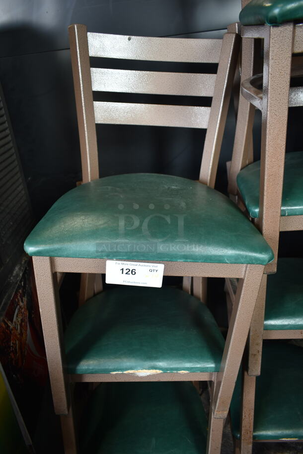 14 Brown Metal Dining Height Chairs; 7 Green Cushions, 4 Tan Cushions and 3 Red Cushions. 14 Times Your Bid! - Image 2 of 4