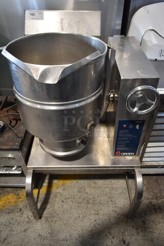 Groen Stainless Steel Commercial Natural Gas Powered Floor Style Manual Tilting Steam Kettle.