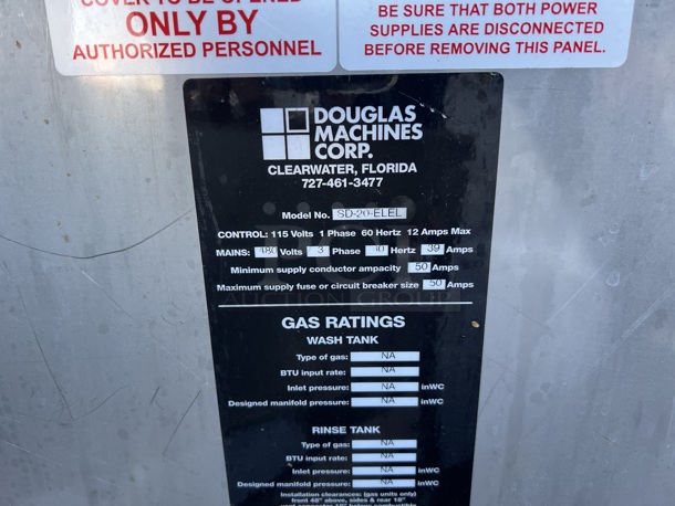 Douglas SD-20-ELEL Stainless Steel Commercial Floor Style Pot / Pan Washer. 480 Volts, 3 Phase. 50x36x70 - Image 10 of 10