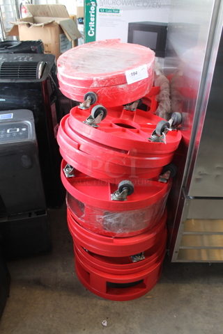 ALL ONE MONEY! Lot of 23 Red Poly Dollies on Commercial Casters.