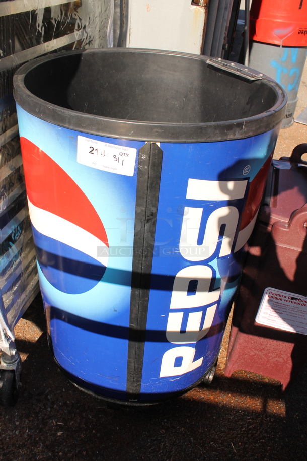 Pepsi Black Poly Portable Ice Bin on Casters.