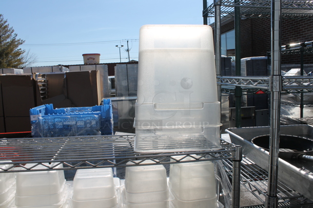 Chrome Finish 3 Tier Wire Shelving Unit w/ Contents Including Poly Bins. BUYER MUST DISMANTLE. PCI CANNOT DISMANTLE FOR SHIPPING. PLEASE CONSIDER FREIGHT CHARGES. - Image 5 of 5