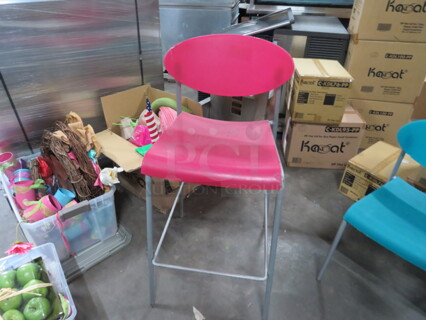 One Metal Bar Height Chair With Molded Seat.