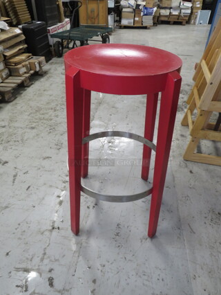 One AWESOME Red Wooden/Metal Barstool. 2XBID