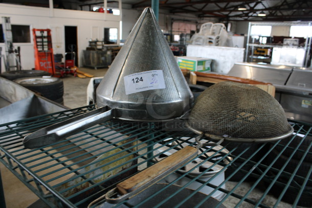 2 Various Metal Items; China Cap Strainer and Strainer. 24x10.5x4, 21x12x12. 2 Times Your Bid!
