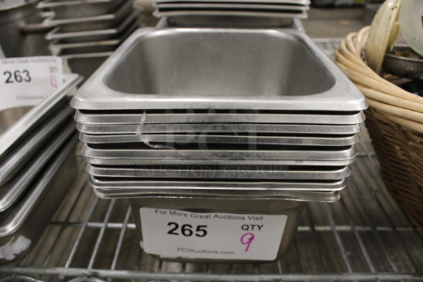 9 Stainless Steel 1/6 Size Drop In Bins. 1/6x4. 9 Times Your Bid!